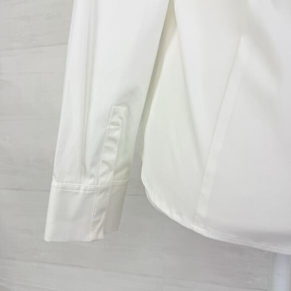 Lafayette 148 White Stretch Cotton Button Up Shirt Size 4 Preppy Long Sleeves - Picture 9 of 16